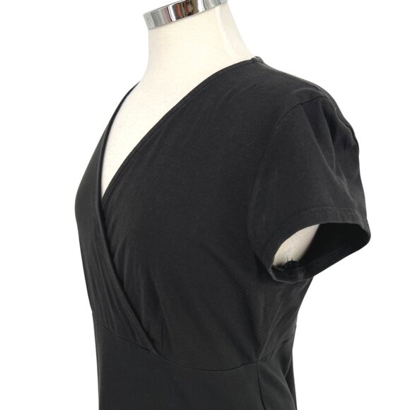 Eileen Fisher V-Neck Midi Dress Short Sleeve Black Size Medium - Picture 4 of 12